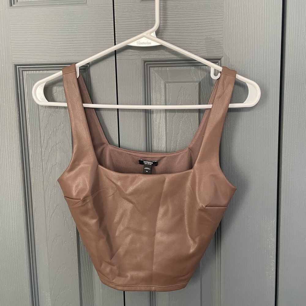 Express Tan Faux Leather Crop Top